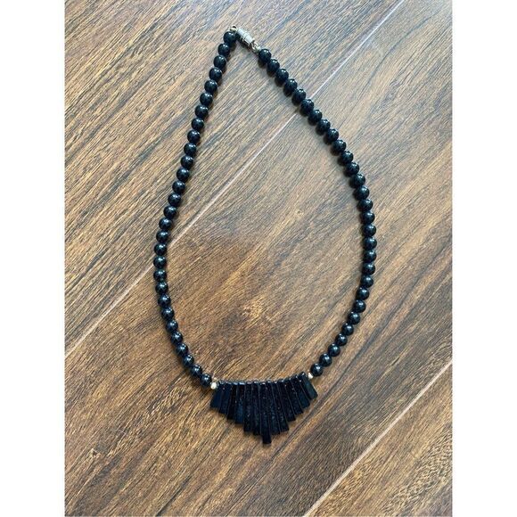 bohemian Jewelry - Black bead and bohemian native design necklace
